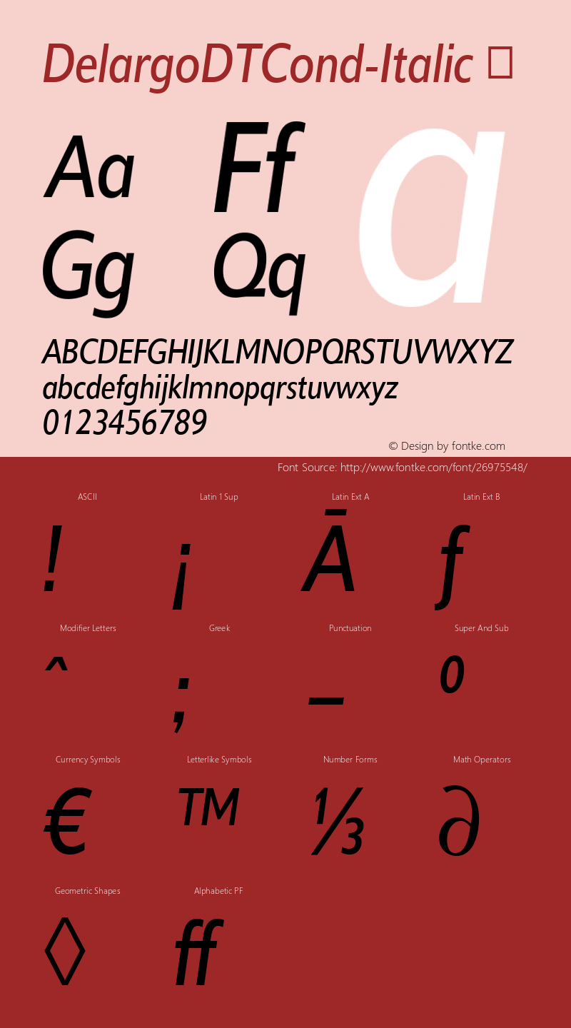 ☞DelargoDTCond-Italic Version 1.00 CFF OTF. DTP Types Limited Aug 10 2006;com.myfonts.easy.dtptypes.delargo-dt.condensed-italic.wfkit2.version.2E52图片样张