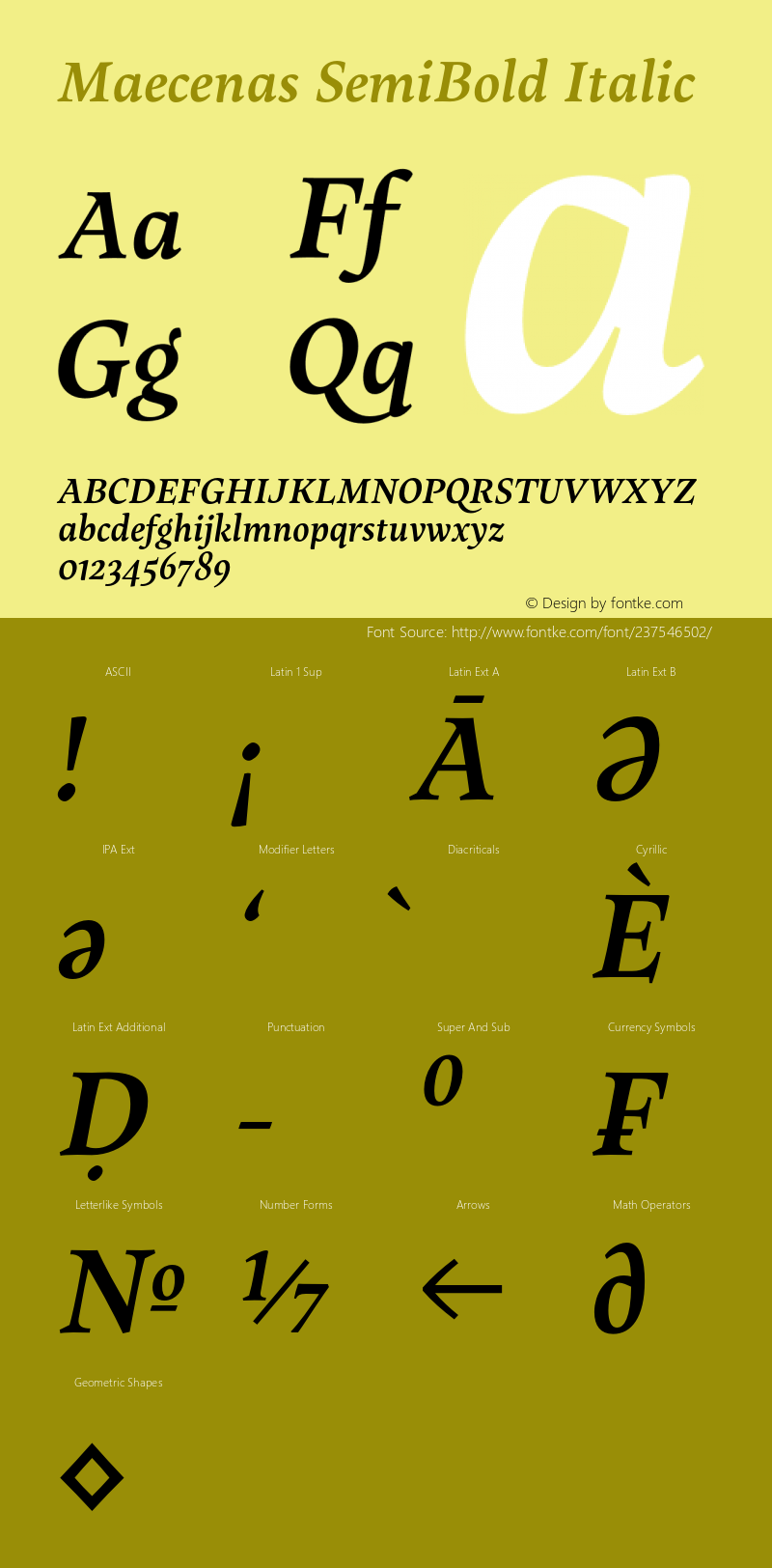 Maecenas SemiBold Italic Version 1.004;hotconv 1.0.109;makeotfexe 2.5.65596图片样张