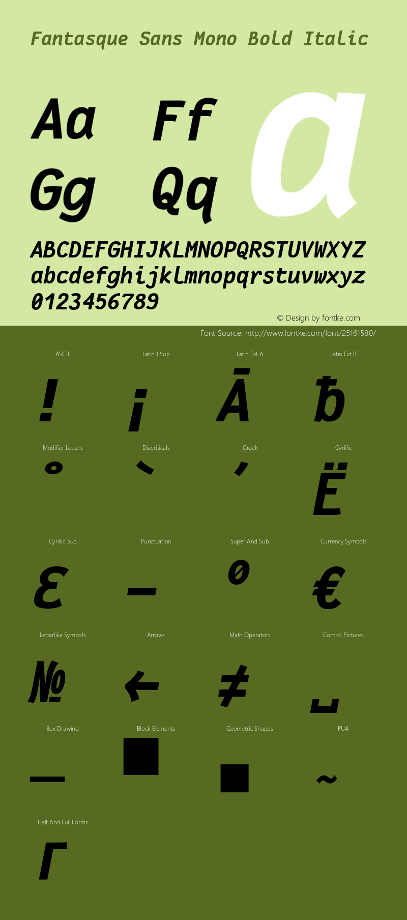 Fantasque Sans Mono Bold Italic Version 1.7.2 ; ttfautohint (v1.4.1.16-c0b8)图片样张