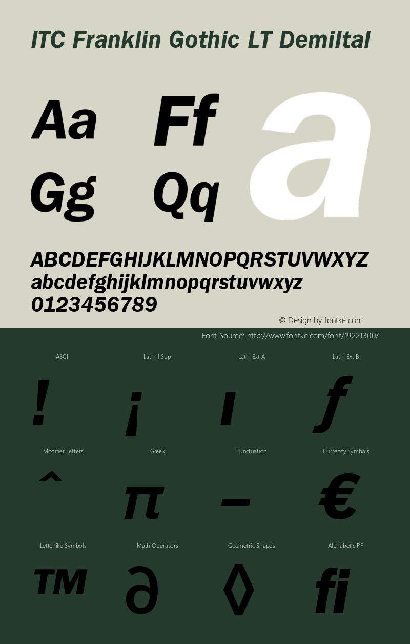 ITC Franklin Gothic LT Demi Italic Version 006.000图片样张