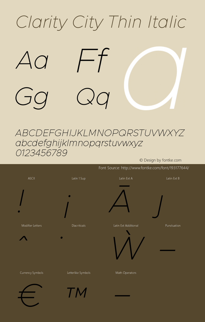 Clarity City Thin Italic Version 1.000图片样张