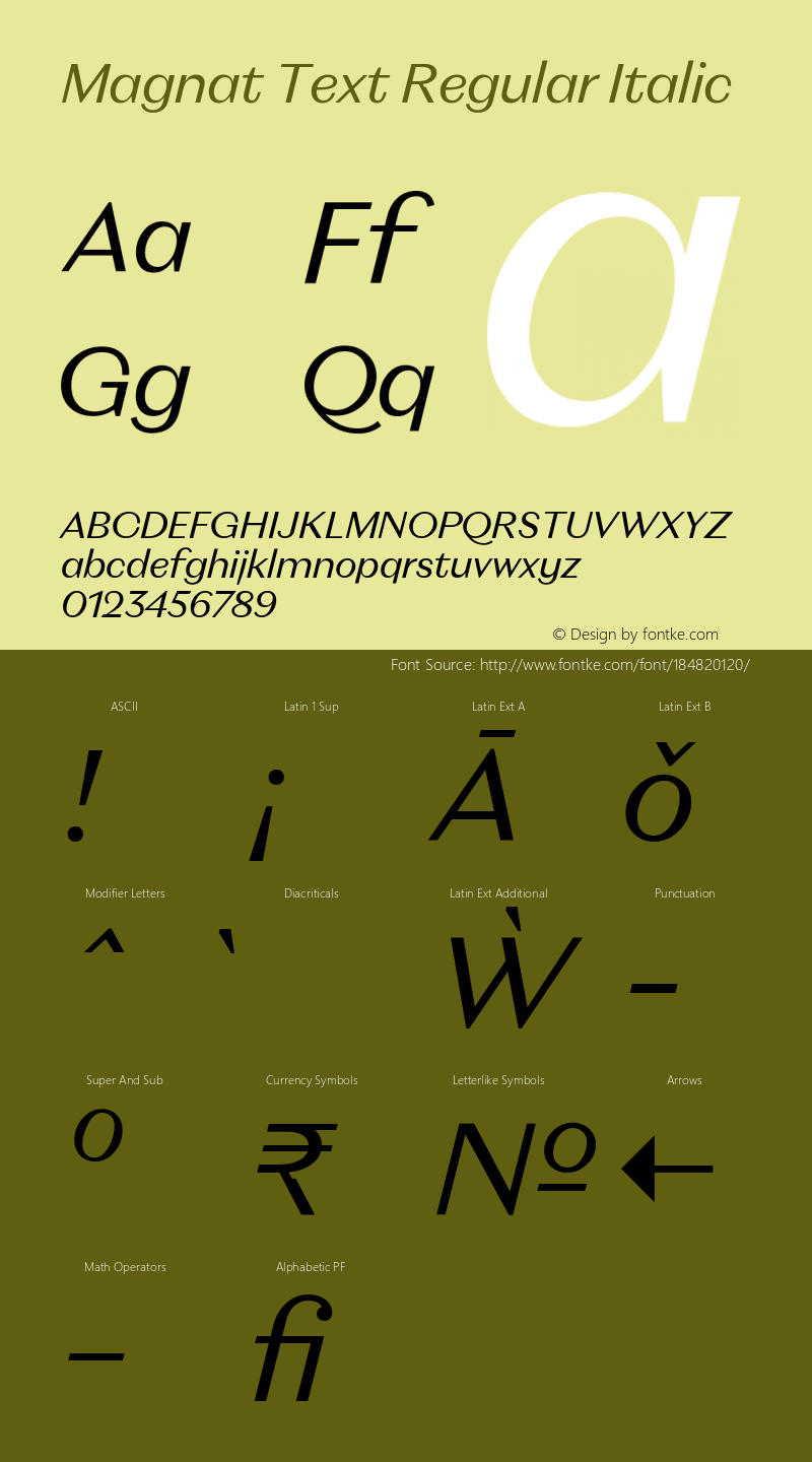 Magnat Text Regular Italic Version 1.000;PS 001.000;hotconv 1.0.88;makeotf.lib2.5.64775图片样张