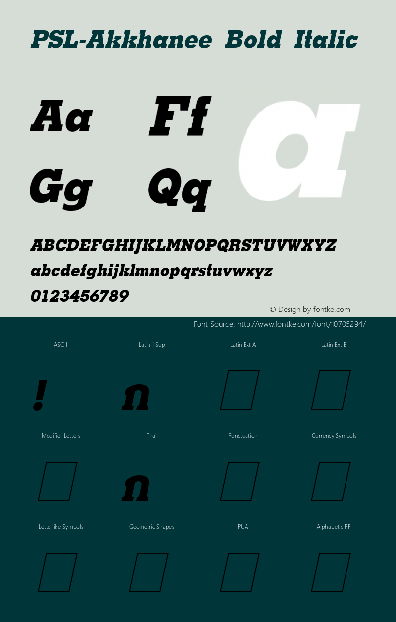 PSL-Akkhanee Bold Italic Version 1.000 2006 initial release图片样张