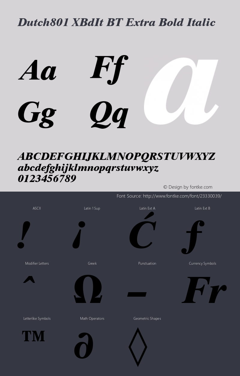 Dutch 801 Extra Bold Italic BT Version 2.1图片样张