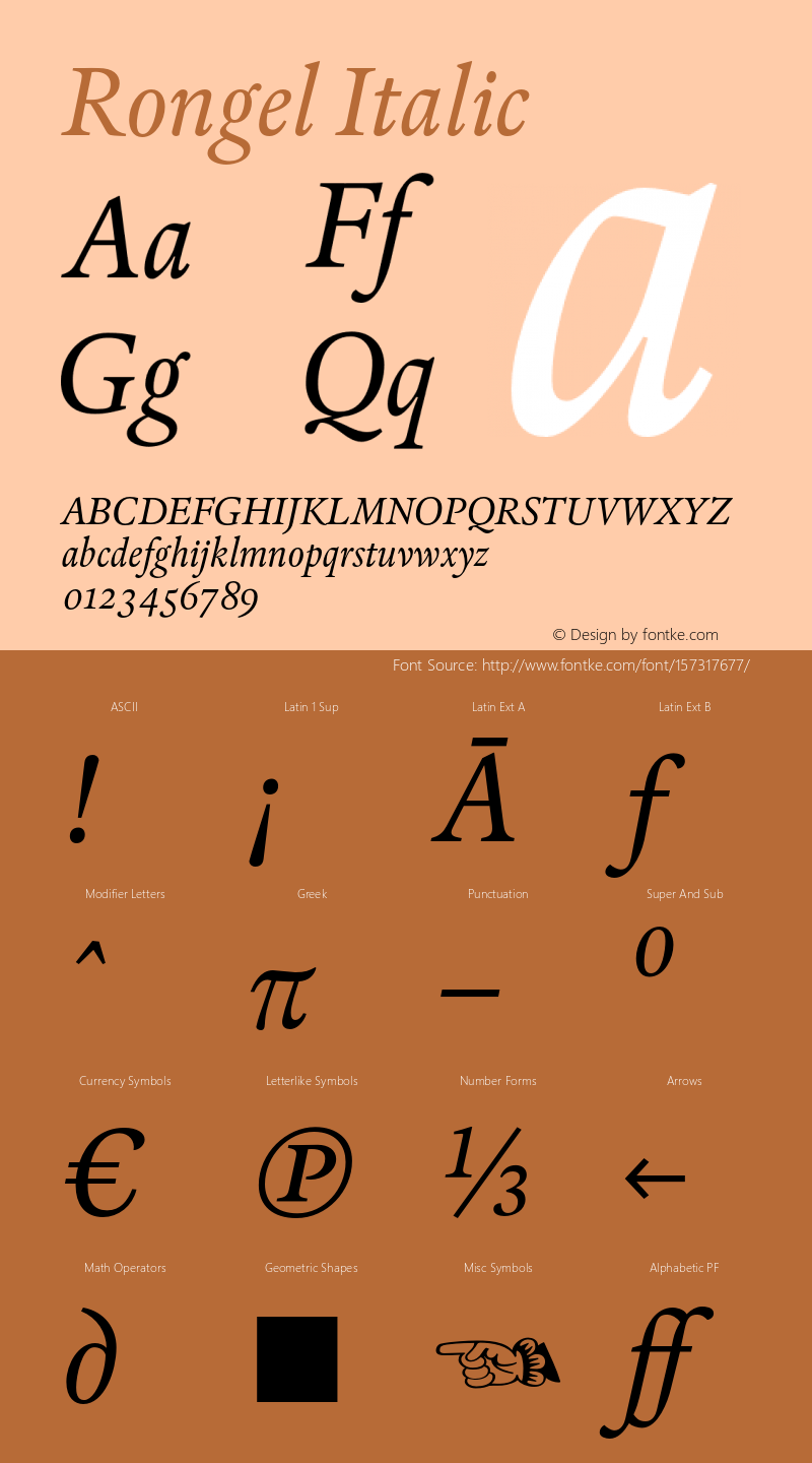 Rongel-RegularItalic Version 2.001 1999图片样张