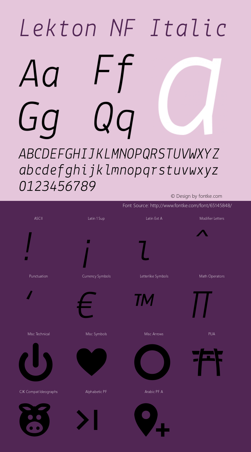 Lekton-Italic Nerd Font Complete Windows Compatible Version 3.000图片样张