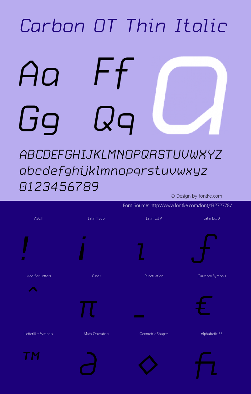 Carbon OT Thin Italic Version 1.100 2003图片样张