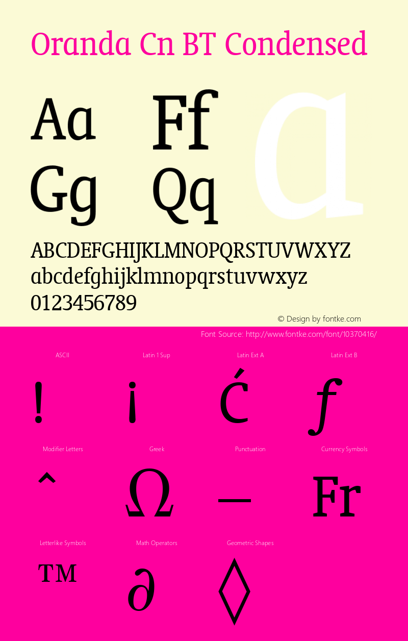 Oranda Cn BT Condensed mfgpctt-v1.59 Friday, March 5, 1993 1:58:13 pm (EST)图片样张