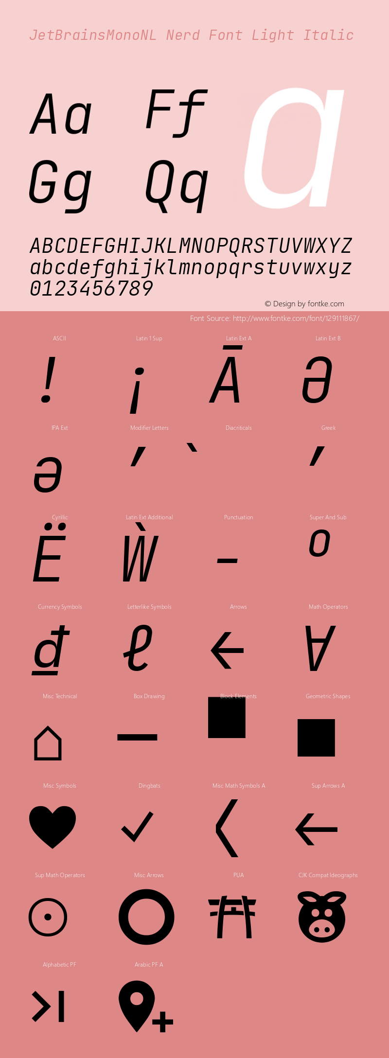 JetBrains Mono NL Light Italic Nerd Font Complete Version 2.225; ttfautohint (v1.8.3)图片样张