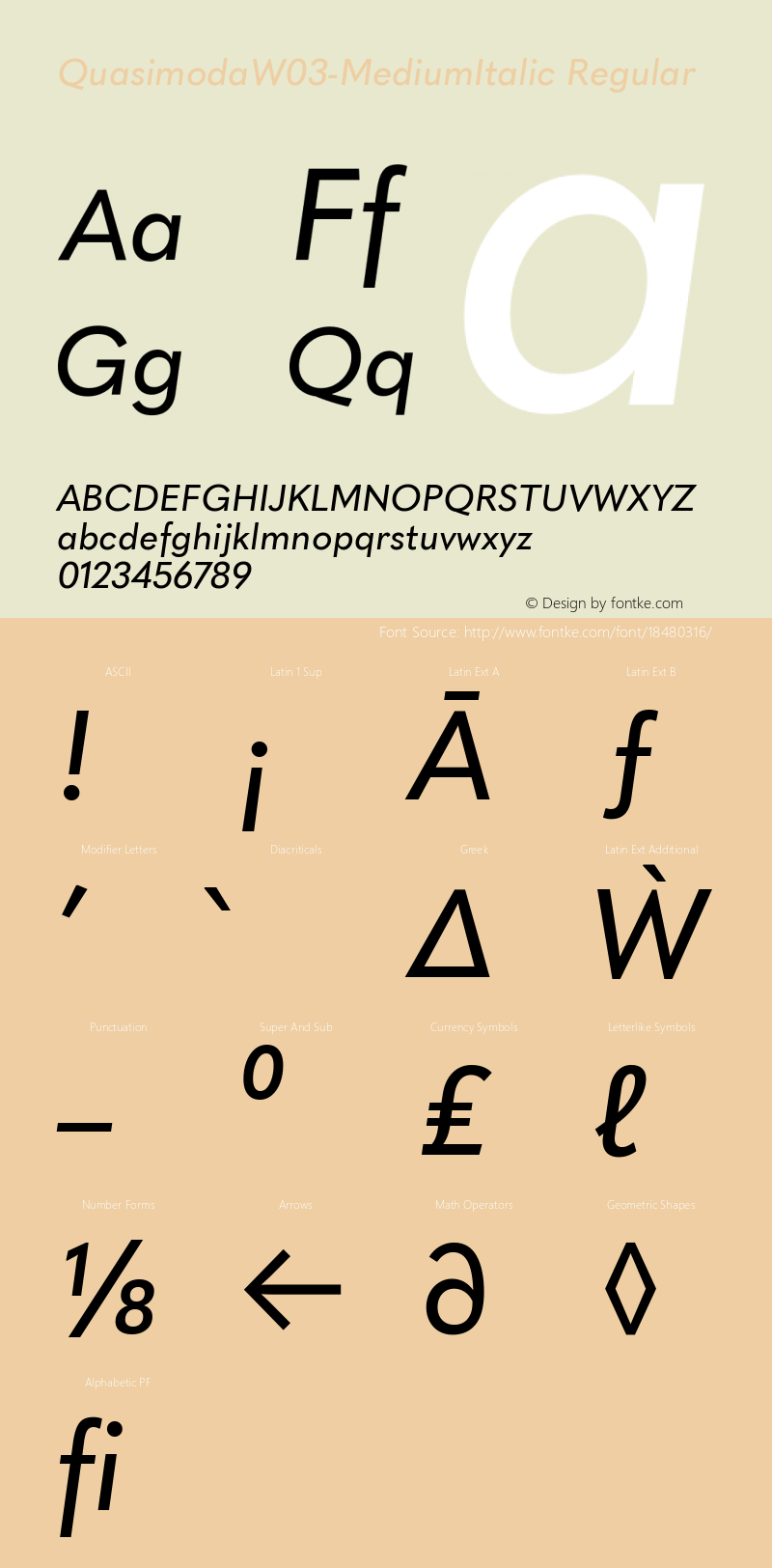 QuasimodaW03-MediumItalic Regular Version 1.00图片样张