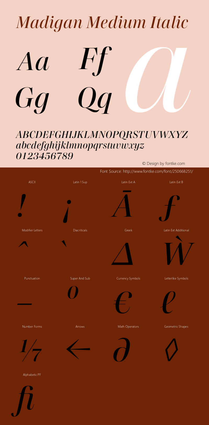 Madigan Medium Italic Version 1.001;hotconv 1.0.109;makeotfexe 2.5.65596图片样张