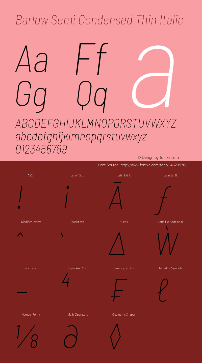 Barlow Semi Condensed Thin Italic Version 1.201图片样张