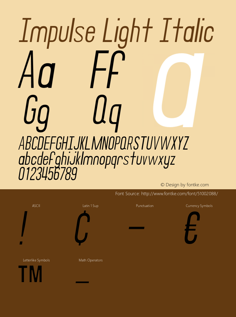 Impulse Light Italic Version 1.000;PS 001.000;hotconv 1.0.88;makeotf.lib2.5.64775图片样张