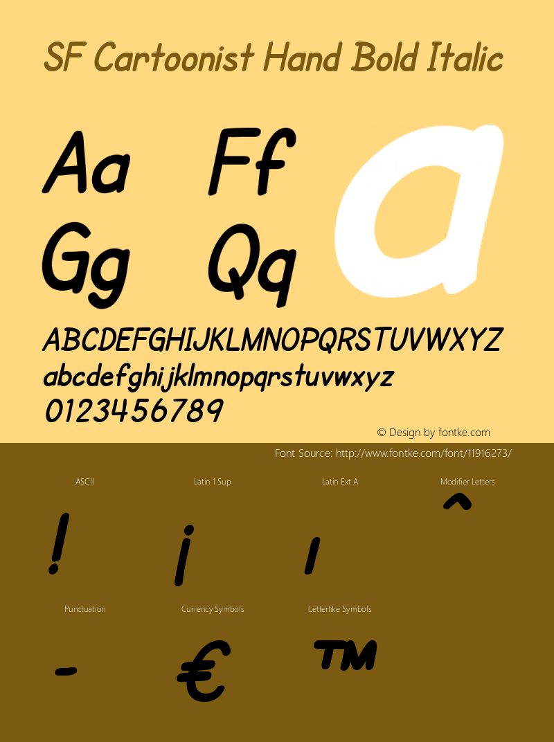 SF Cartoonist Hand Bold Italic ver 2.0; 2000. Freeware.图片样张