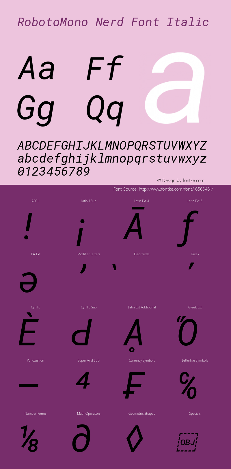 RobotoMono Nerd Font Italic Version 2.000986; 2015; ttfautohint (v1.3)图片样张