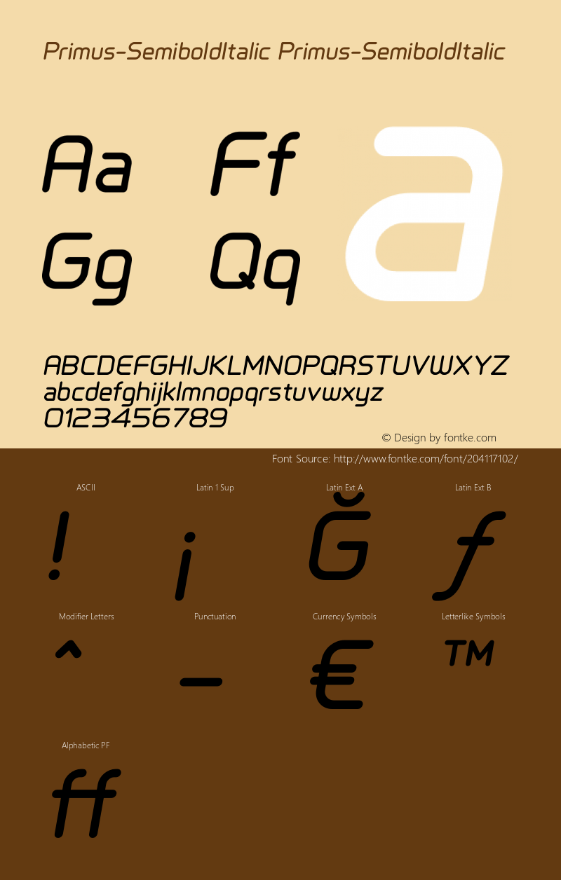 Primus-SemiboldItalic Version 1.001 2012;com.myfonts.easy.artegra.primus.semibold-italic.wfkit2.version.4Uii图片样张