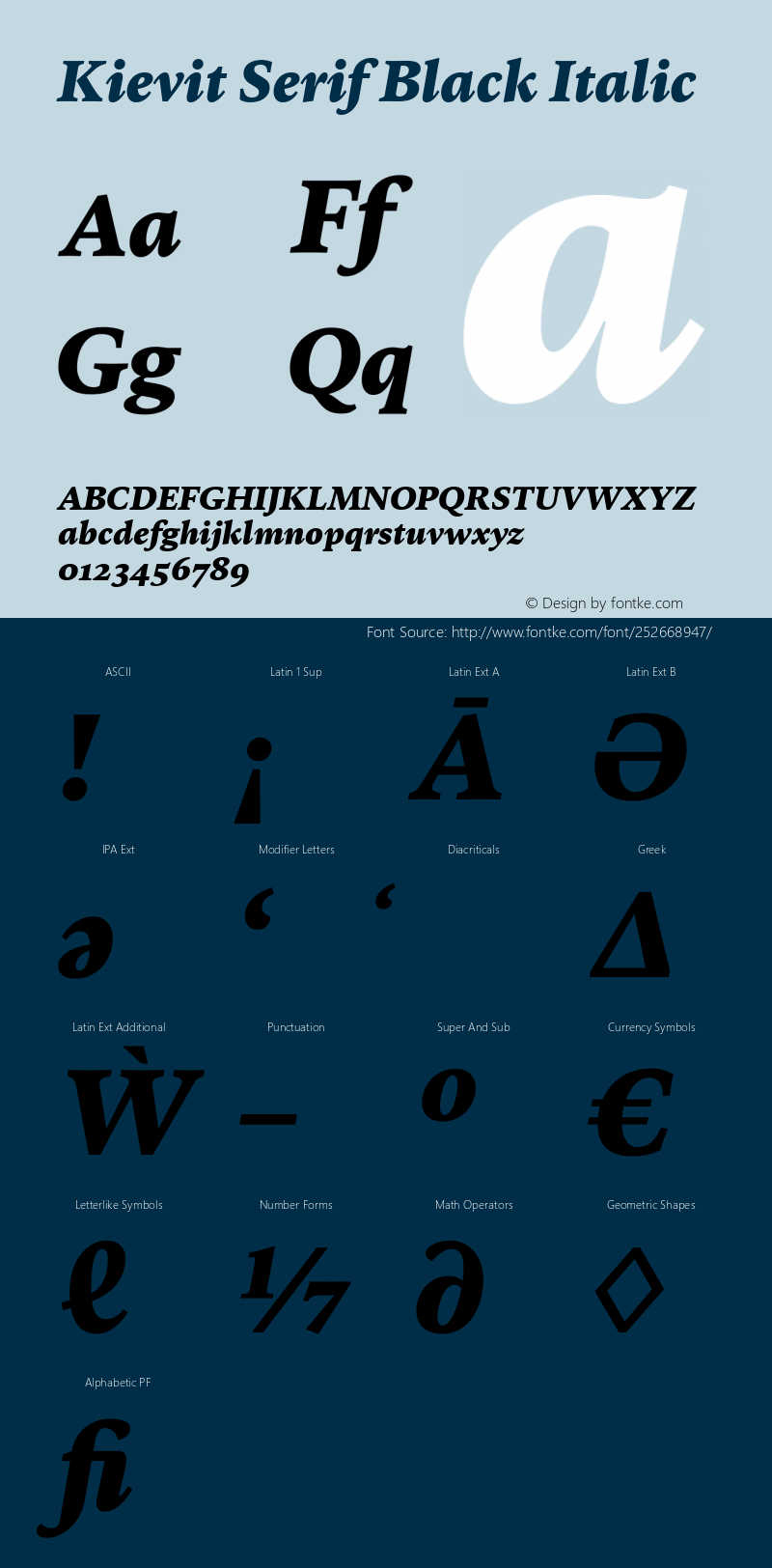 Kievit Serif Black Italic Version 1.000, build 1030, FoPs, FL 5.04图片样张