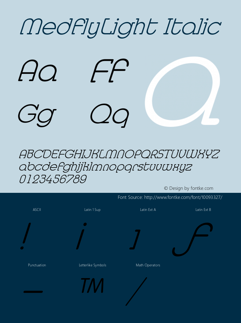 MedflyLight Italic The IMSI MasterFonts Collection, tm 1995, 1996 IMSI (International Microcomputer Software Inc.)图片样张