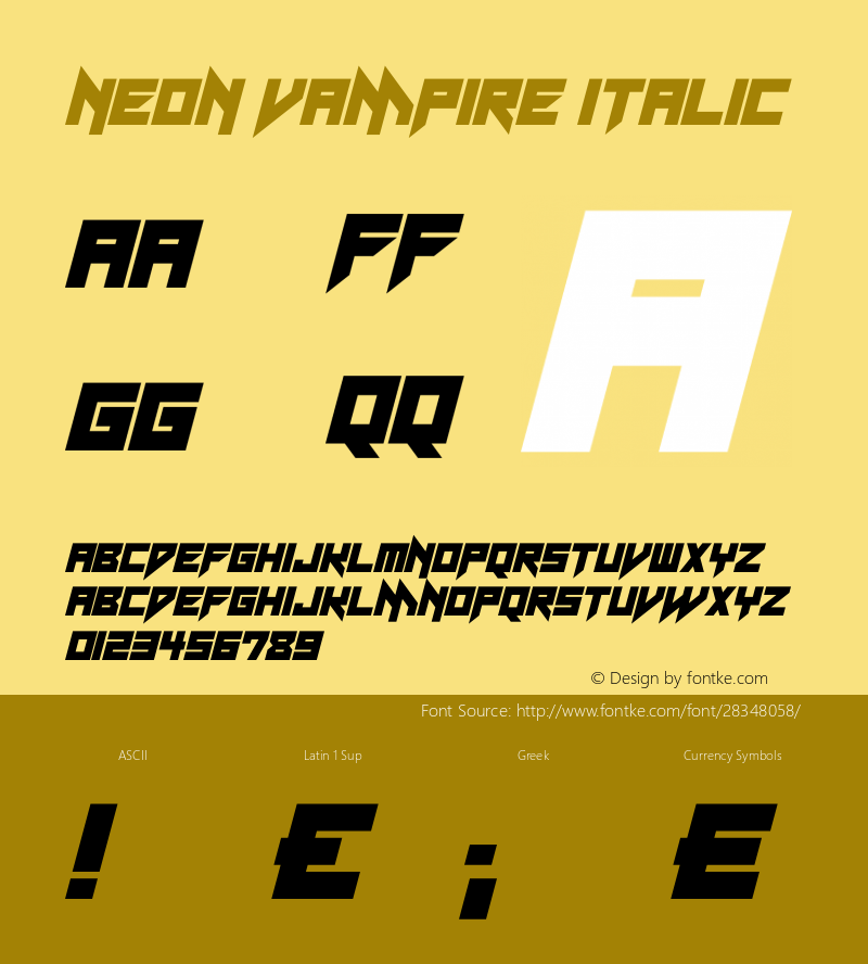 Neon Vampire Italic Version 1.00 January 9, 2019, initial release图片样张