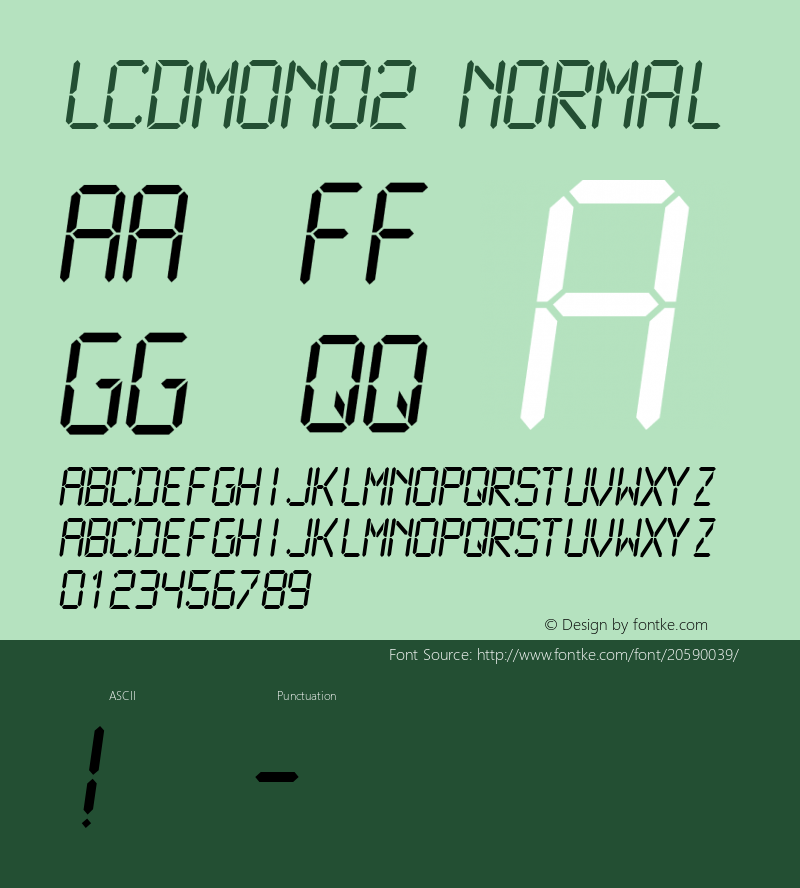 LCDMono2 Normal Altsys Fontographer 4.0.4 1999/10/30图片样张