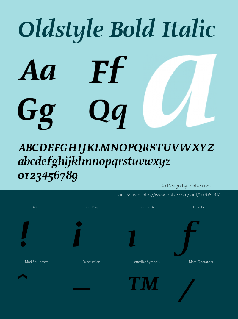 Oldstyle Bold Italic W.S.I. Int'l v1.1 for GSP: 6/20/95图片样张