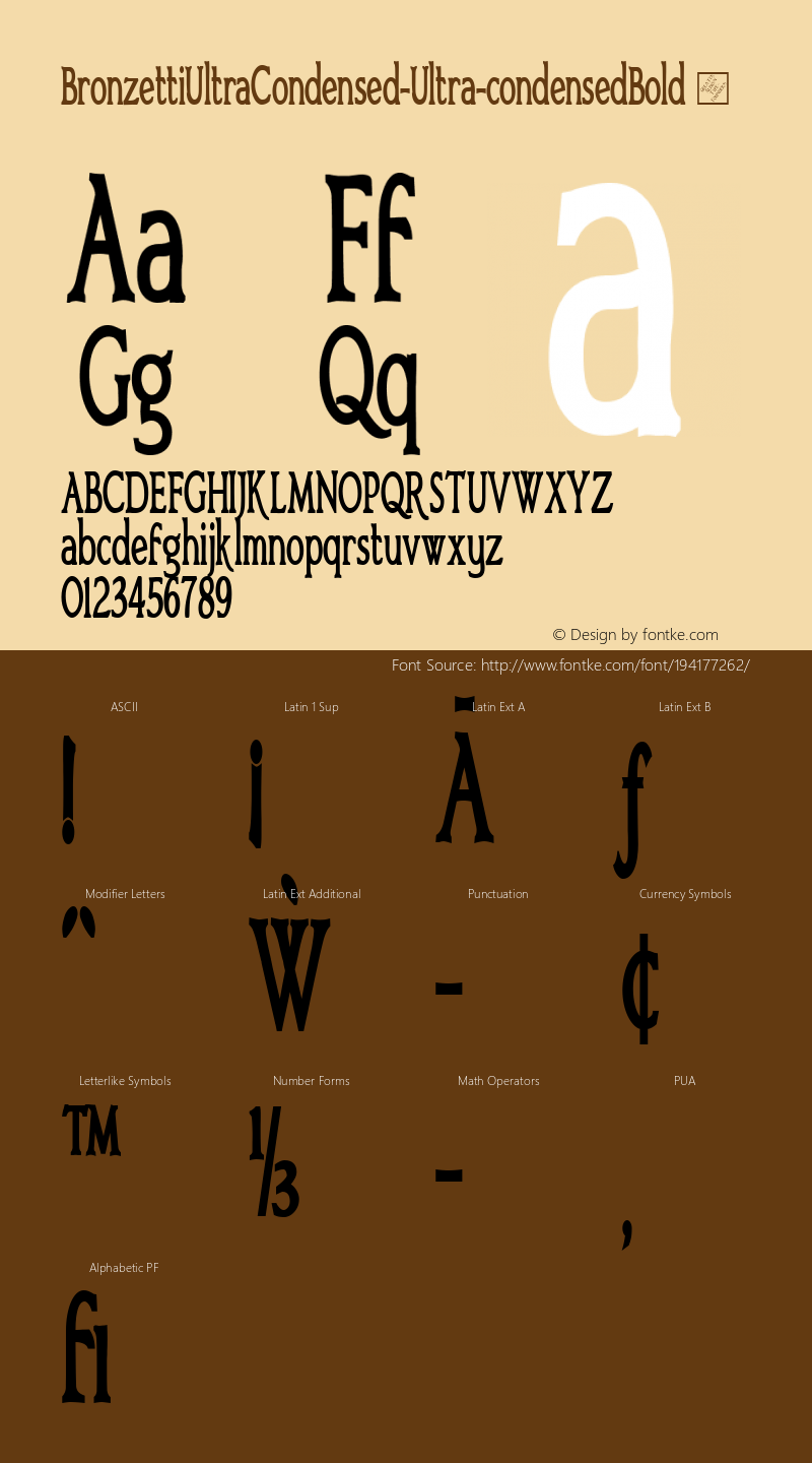 ☞Bronzetti UltraCondensed Ultra-condensed Bold Version 1.000 2011 initial release;com.myfonts.easy.gatf.bronzetti.ultra-cond-bold.wfkit2.version.3CDv图片样张