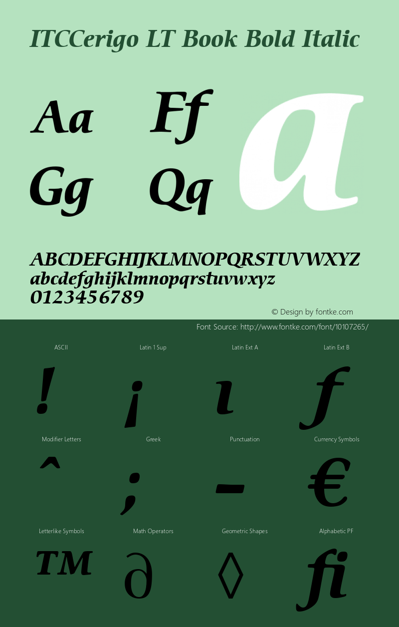 ITCCerigo LT Book Bold Italic Version 6.1; 2002图片样张