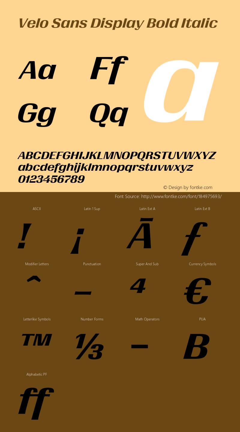 VeloSansDisplay-BoldItalic Version 1.000 | wf-rip DC20160730图片样张