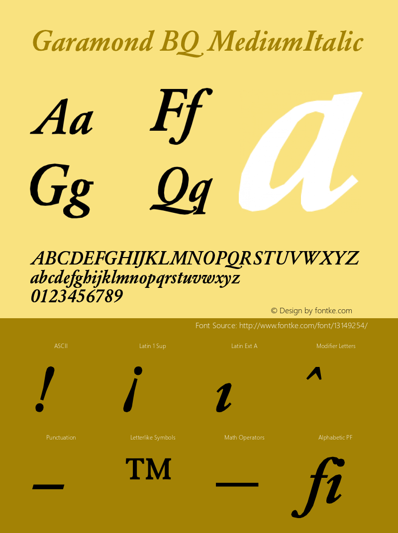 Garamond BQ MediumItalic Version 001.000图片样张