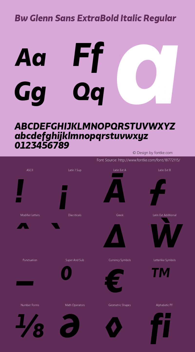 Bw Glenn Sans ExtraBold Italic Regular Version 1.000图片样张