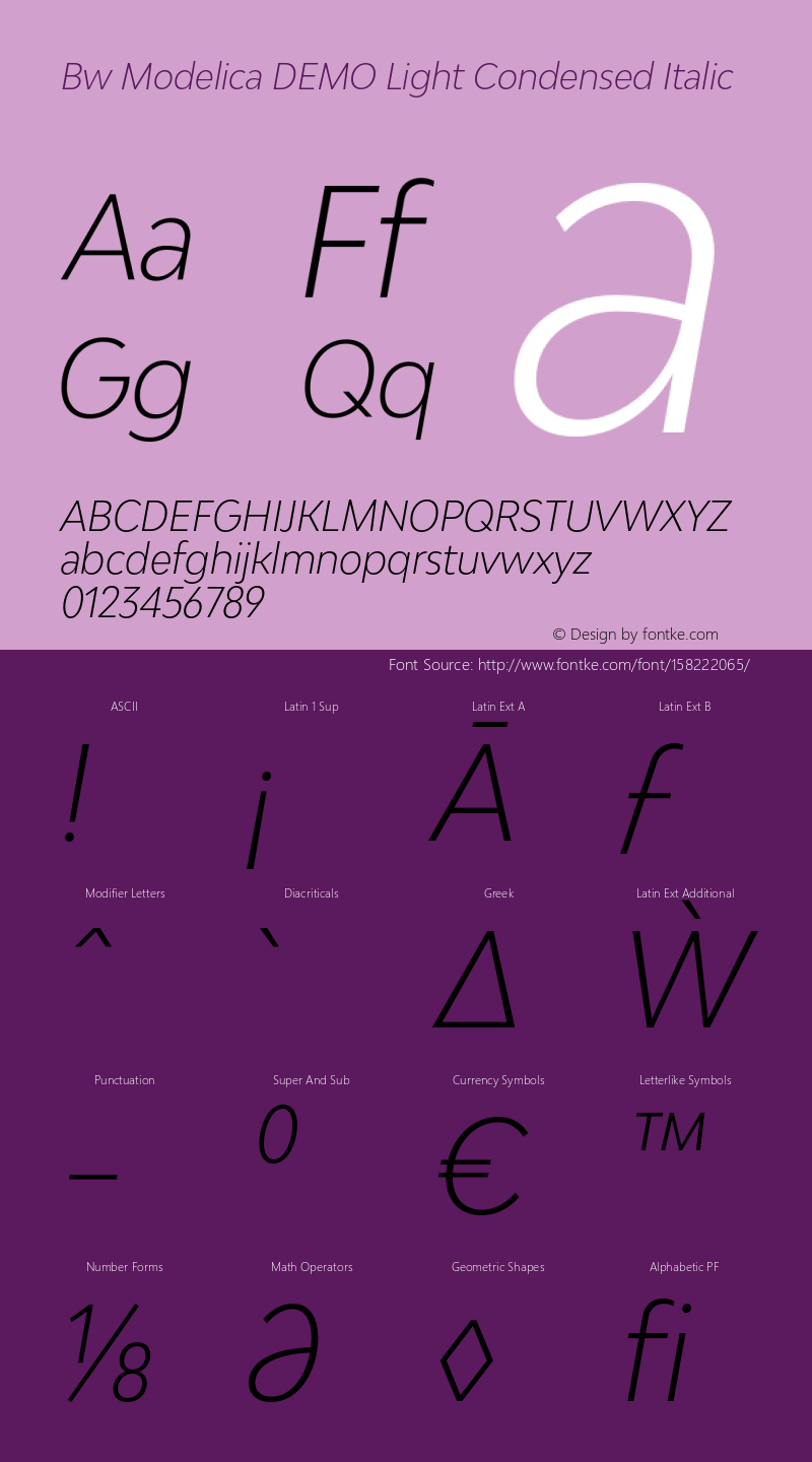 Bw Modelica DEMO Light Condensed Italic Version 2.000;PS 002.000;hotconv 1.0.88;makeotf.lib2.5.64775图片样张