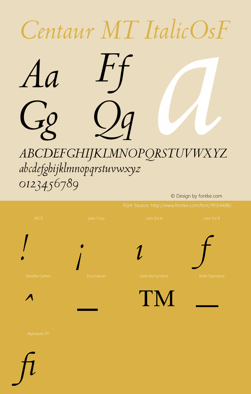 Centaur MT Italic Oldstyle Figures Version 001.000图片样张