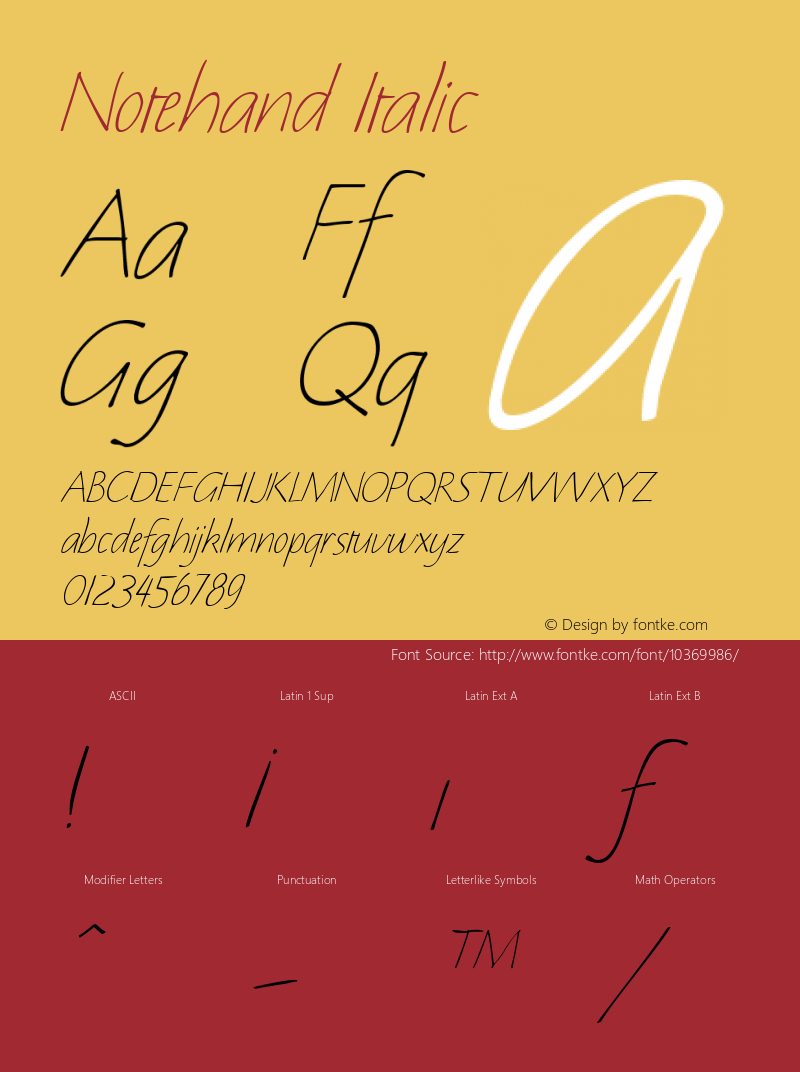 Notehand Italic W.S.I. Int'l v1.1 for GSP: 6/20/95图片样张