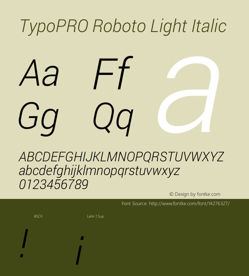 TypoPRO Roboto Light Italic Version 1.200310; 2013图片样张
