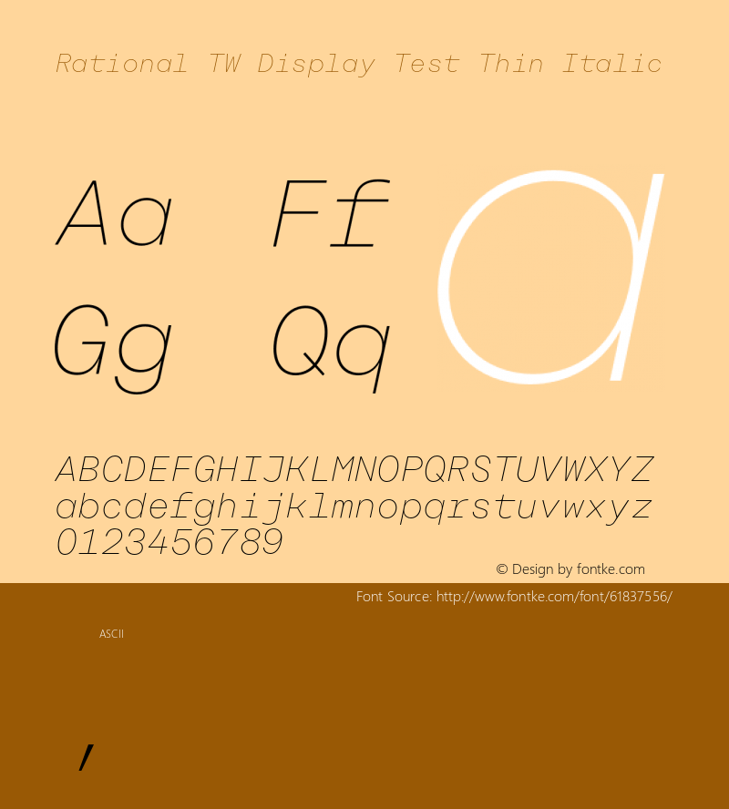 Rational TW Display Test Thin Italic Version 1.000;PS 001.000;hotconv 1.0.88;makeotf.lib2.5.64775图片样张
