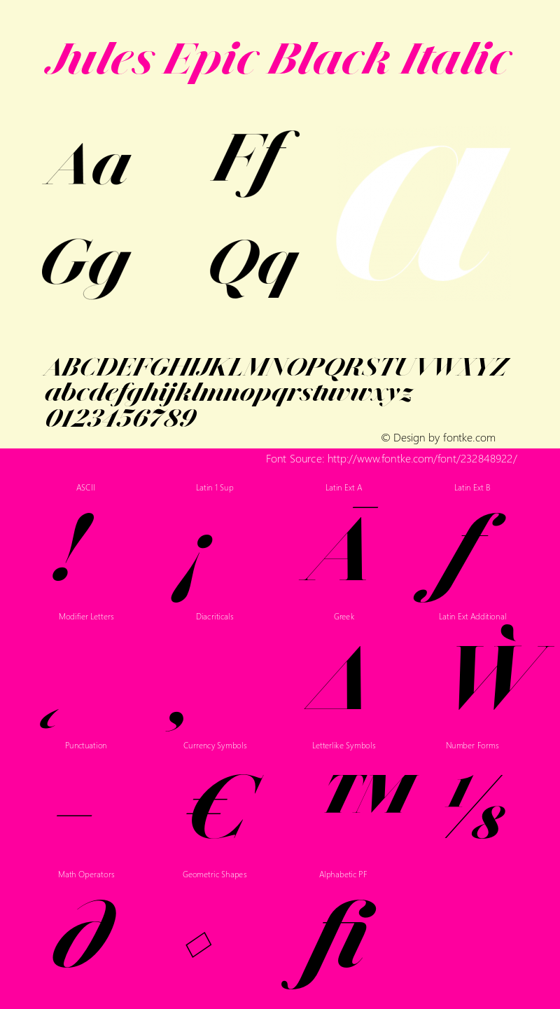 Jules Epic Black Italic Version 1.001;PS 001.001;hotconv 1.0.70;makeotf.lib2.5.58329图片样张