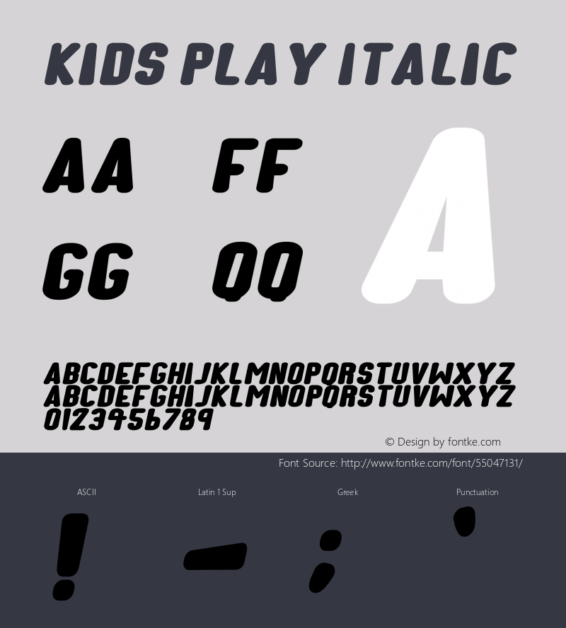 Kids Play Italic Version 1.00;February 1, 2020;FontCreator 11.5.0.2430 64-bit图片样张