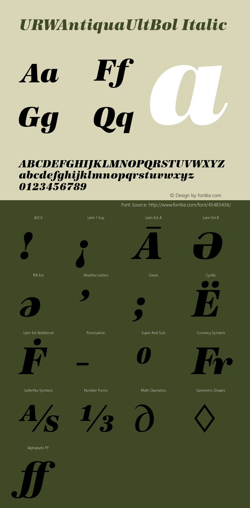 URWAntiquaUltBol Italic Version 1.00图片样张