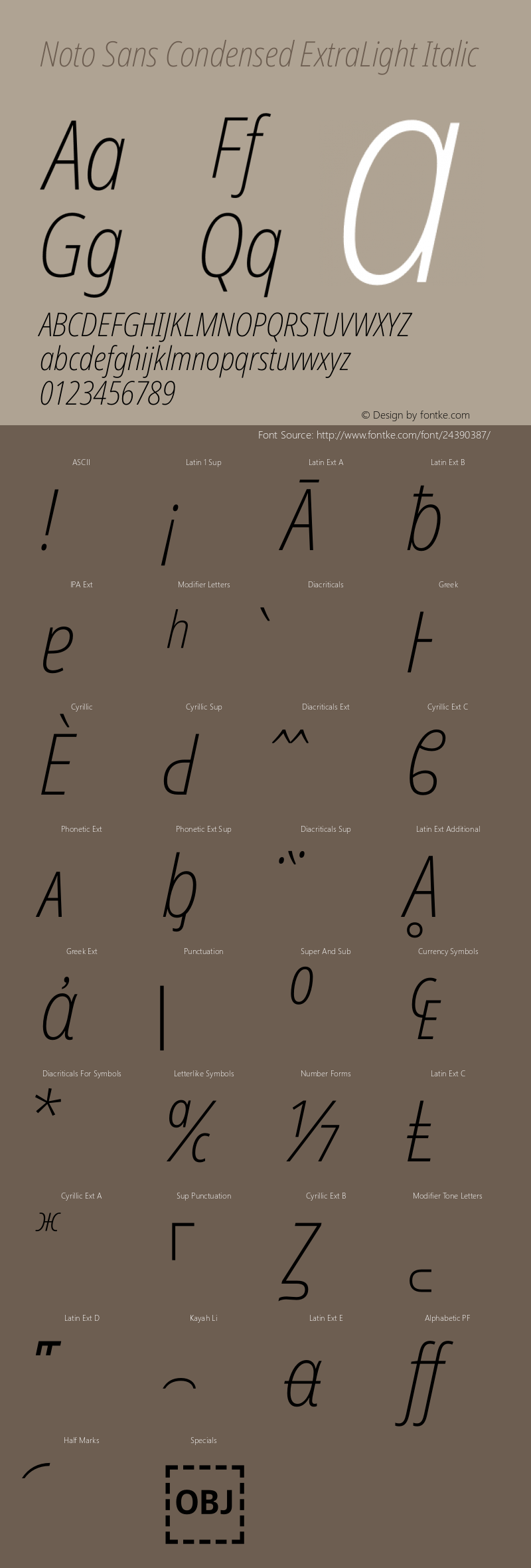 Noto Sans Condensed ExtraLight Italic Version 2.000图片样张