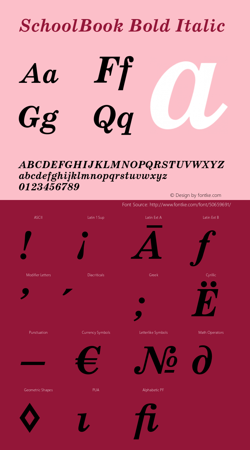 SchoolBook Bold Italic Version 001.000图片样张