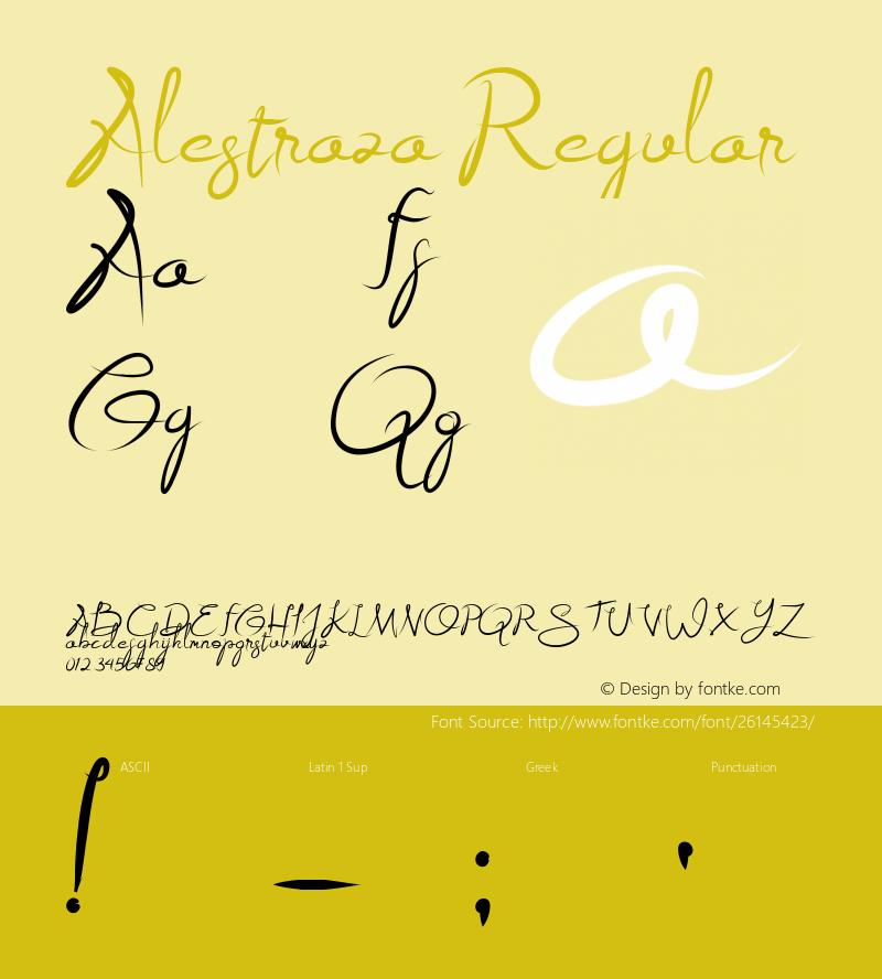 Alestraza Version 1.00;April 29, 2018;FontCreator 11.5.0.2427 64-bit图片样张