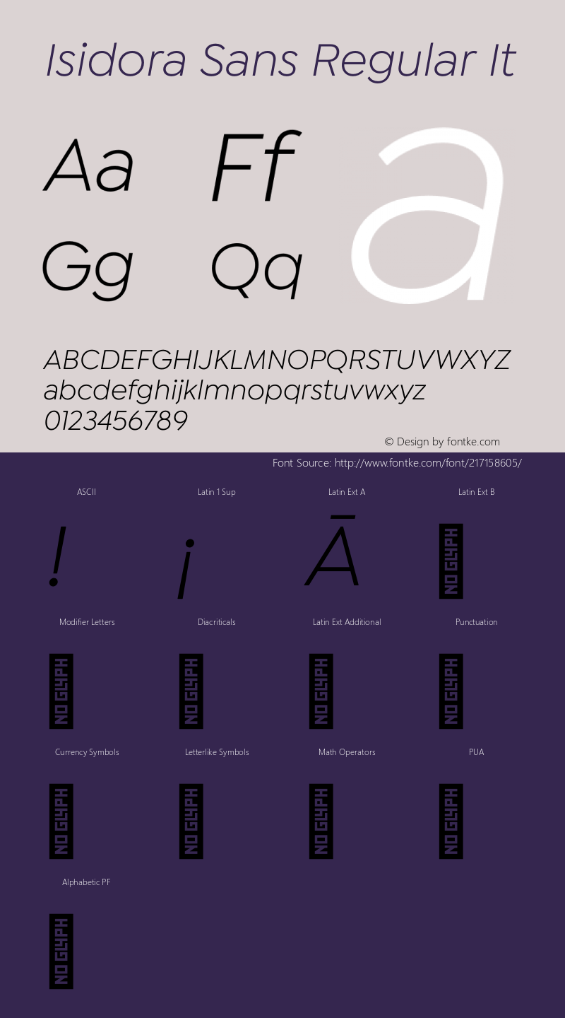 Isidora Sans Regular It Version 1.000;PS 001.000;hotconv 1.0.88;makeotf.lib2.5.64775图片样张