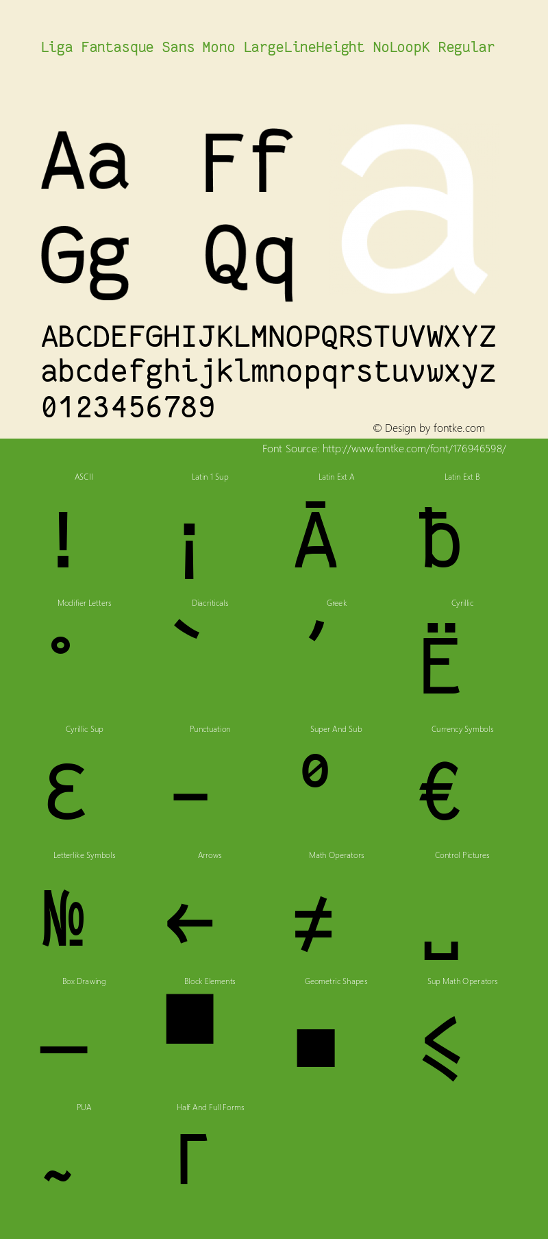 Liga Fantasque Sans Mono LargeLineHeight NoLoopK Regular Version 1.8.0 ; ttfautohint (v1.8.2)图片样张