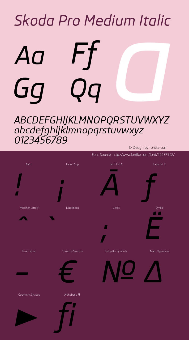 Skoda Pro Medium Italic Final Version 1.001 Autohinted图片样张