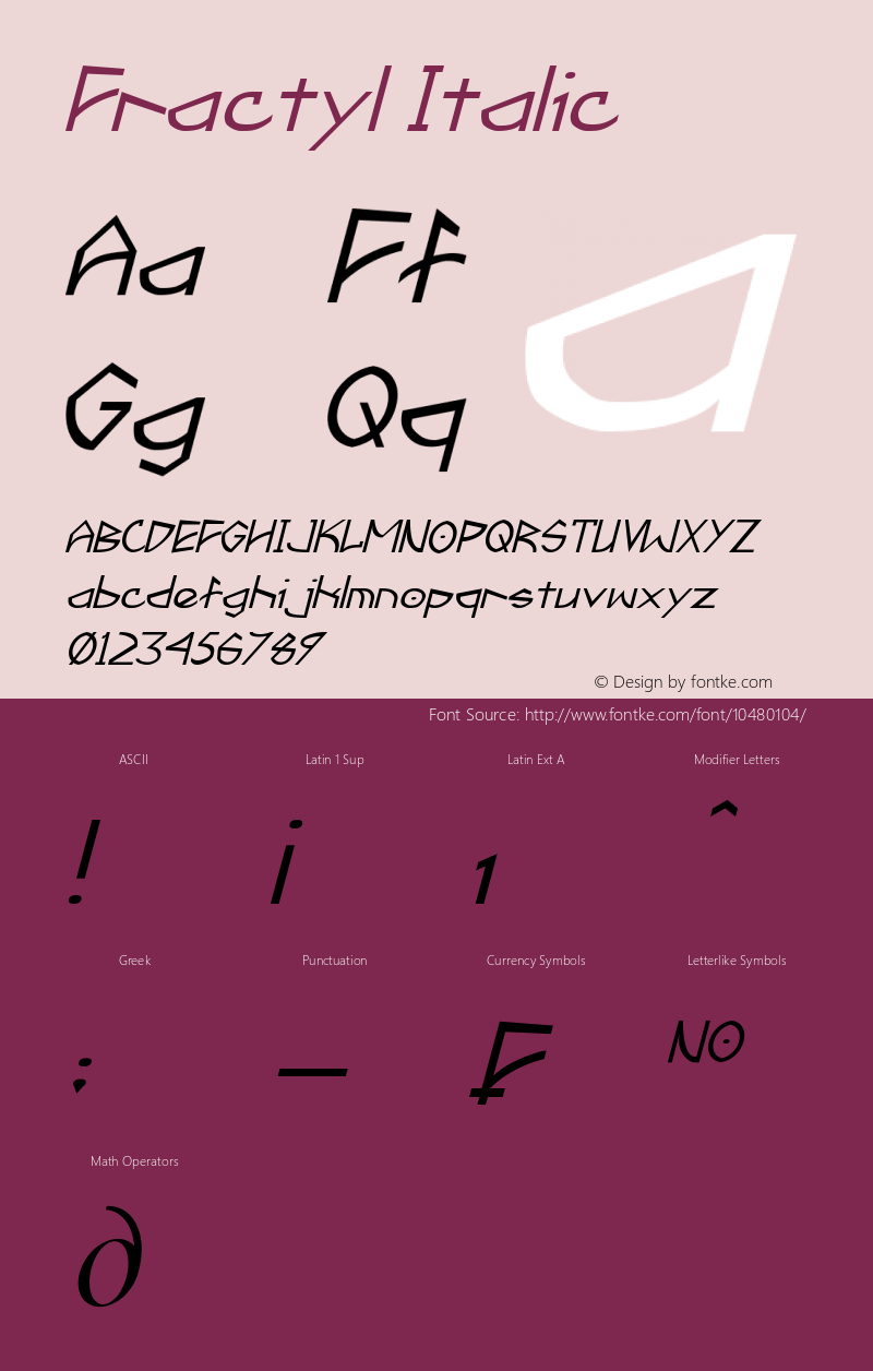 Fractyl Italic Version 1.00 April 8, 2013, initial release图片样张