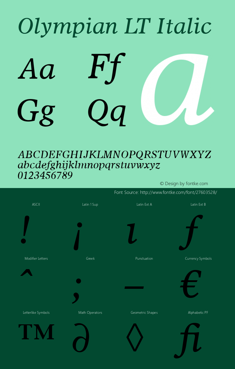 Olympian LT Italic Version 6.50图片样张