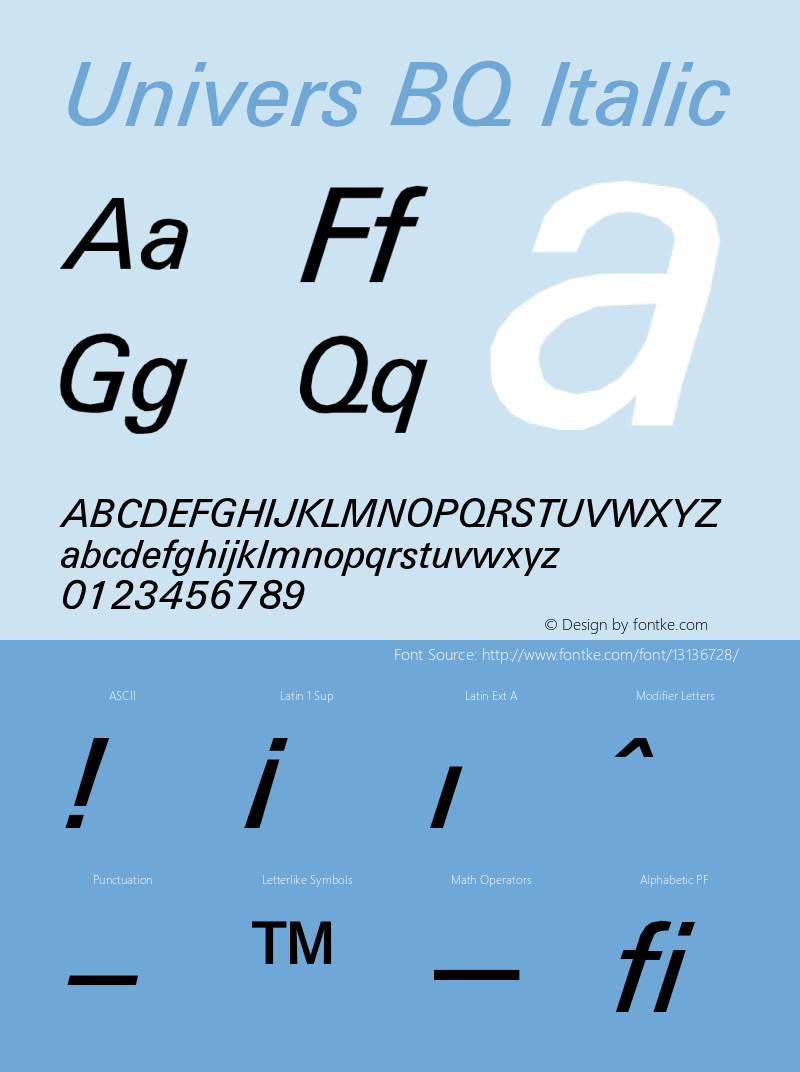 Univers BQ Italic Version 001.000图片样张