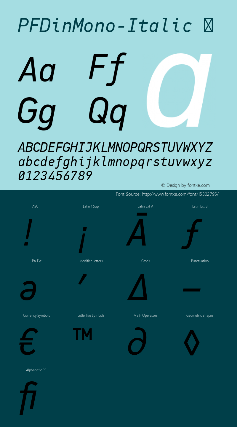 PFDinMono-Italic ☞ Version 1.000;com.myfonts.easy.parachute.pf-din-mono.italic.wfkit2.version.3r5a图片样张