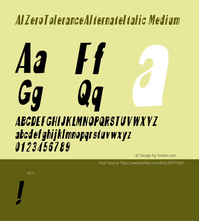 AIZeroToleranceAlternateItalic Medium Version 001.000图片样张