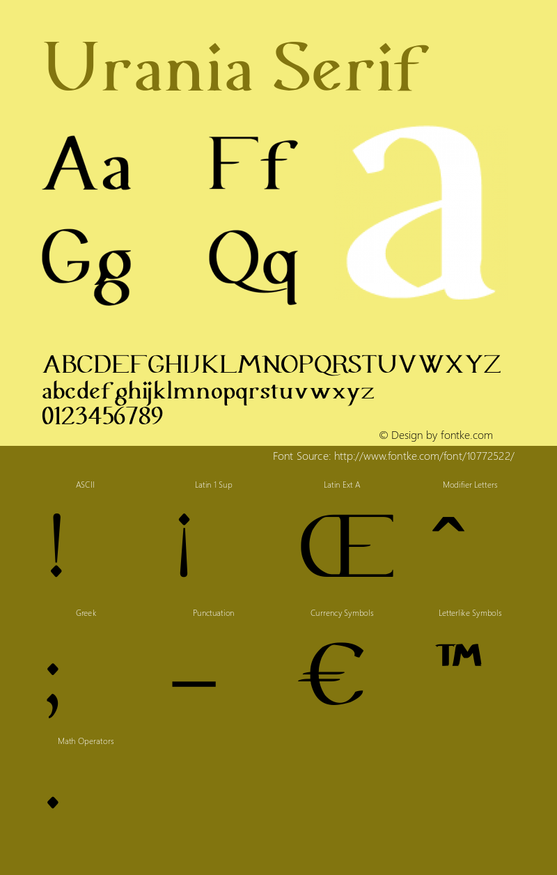 Urania Serif Version 1.00 July 2, 2013, initial release图片样张